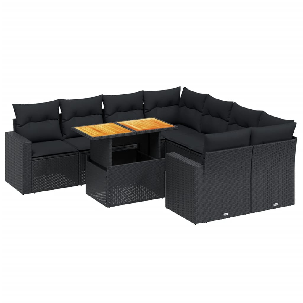 Set Divani da Giardino 9 pz con Cuscini Nero in Polyrattan 3271237