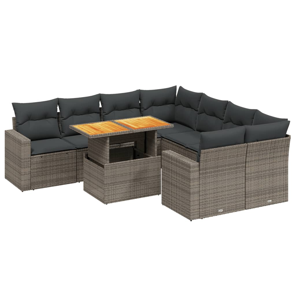 Set Divano da Giardino 9 pz con Cuscini Grigio in Polyrattan 3271242