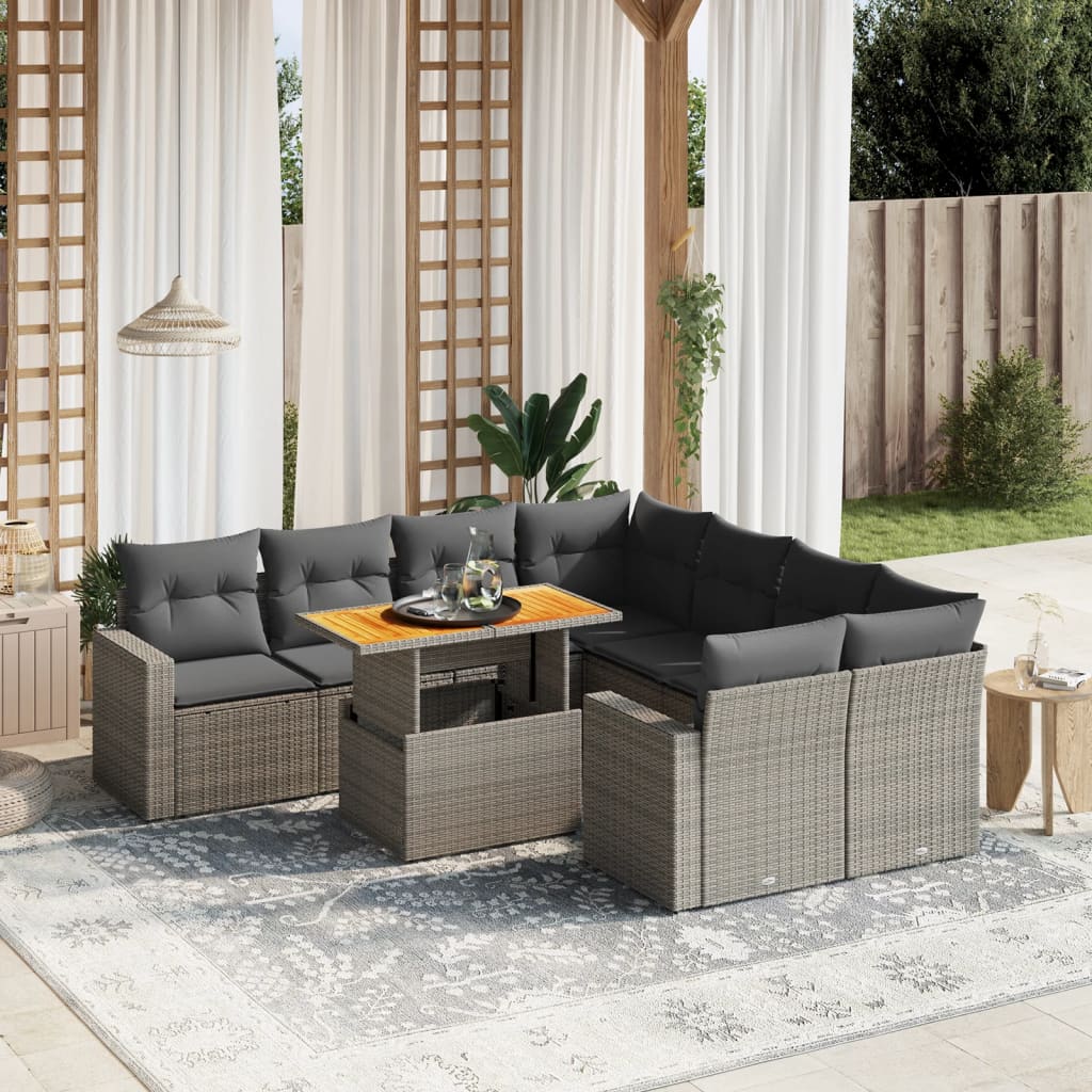 Set Divano da Giardino 9 pz con Cuscini Grigio in Polyrattan 3271242