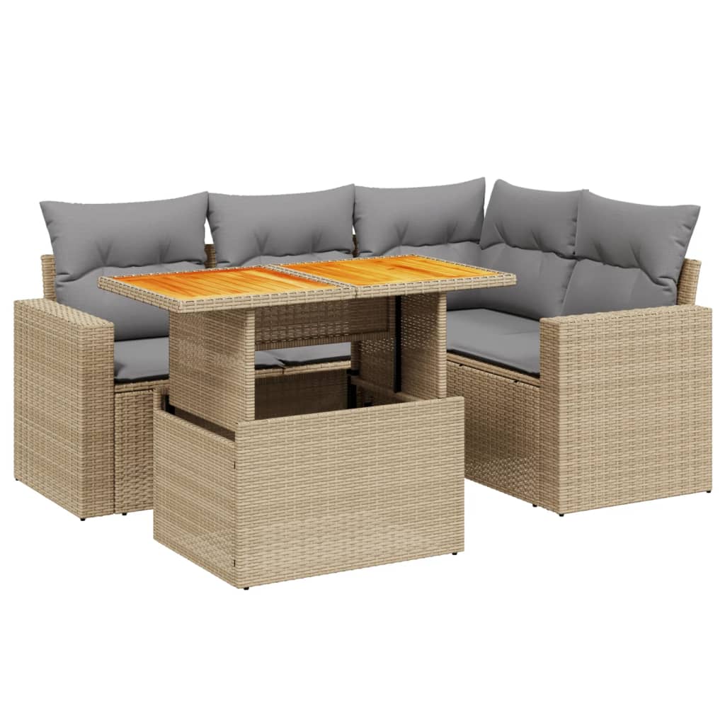 Set Divano da Giardino 5 pz con Cuscini Beige in Polyrattan 3271297