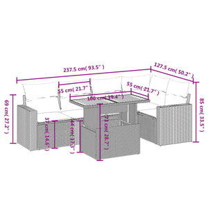 Set Divano da Giardino 6 pz con Cuscini Nero in Polyrattan 3271301