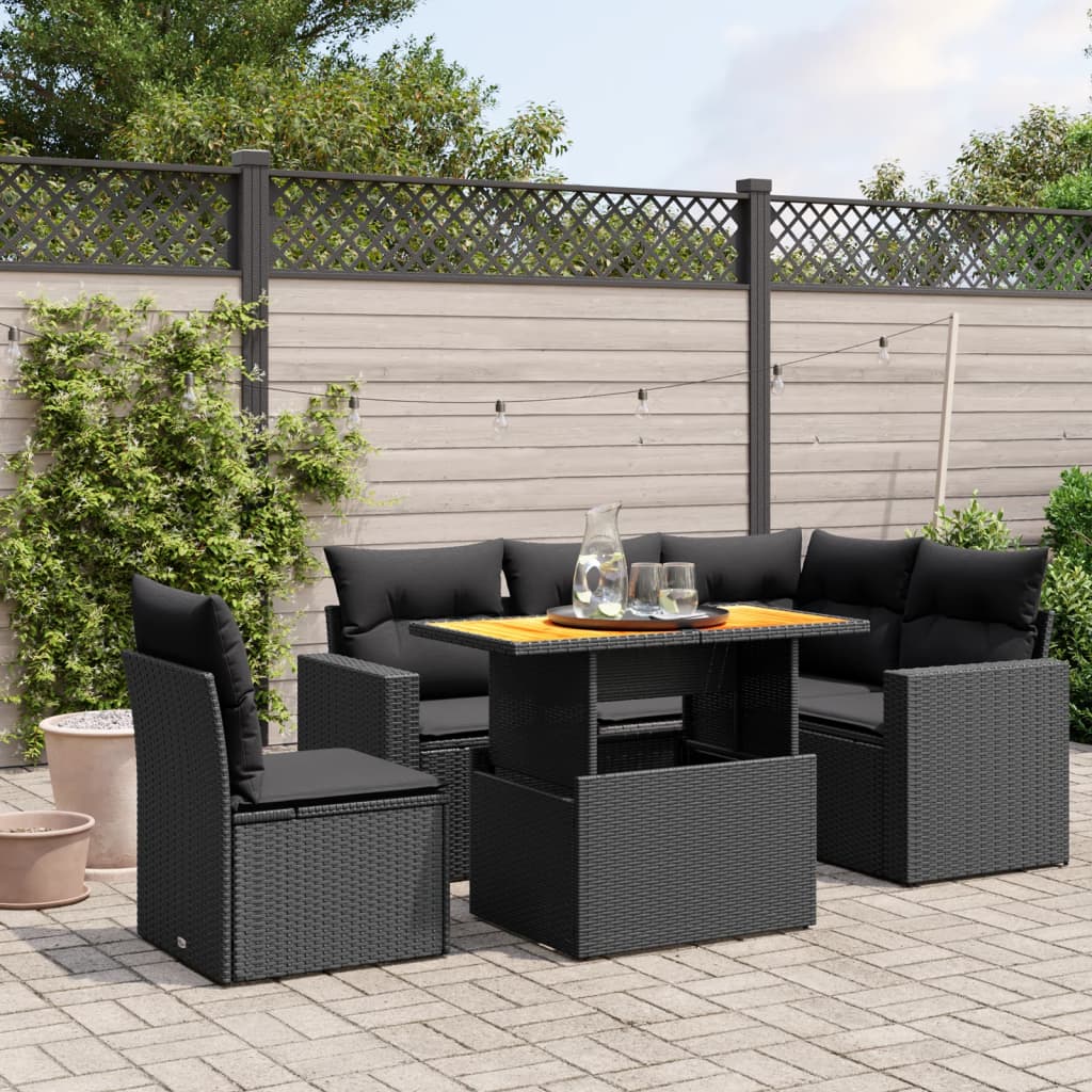 Set Divano da Giardino 6 pz con Cuscini Nero in Polyrattan 3271314