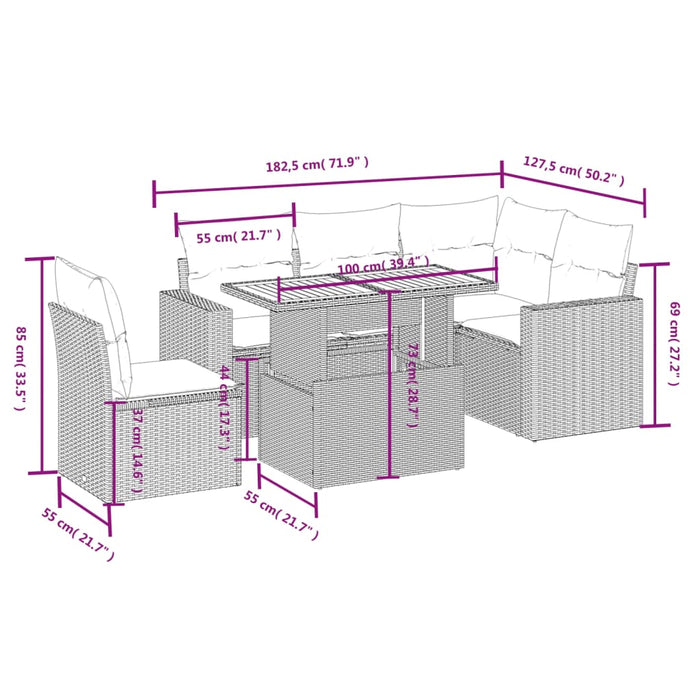 Set Divano da Giardino 6 pz con Cuscini Grigio in Polyrattan 3271319