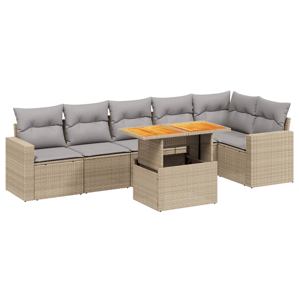 Set Divani da Giardino 7 pz con Cuscini Beige in Polyrattan 3271325