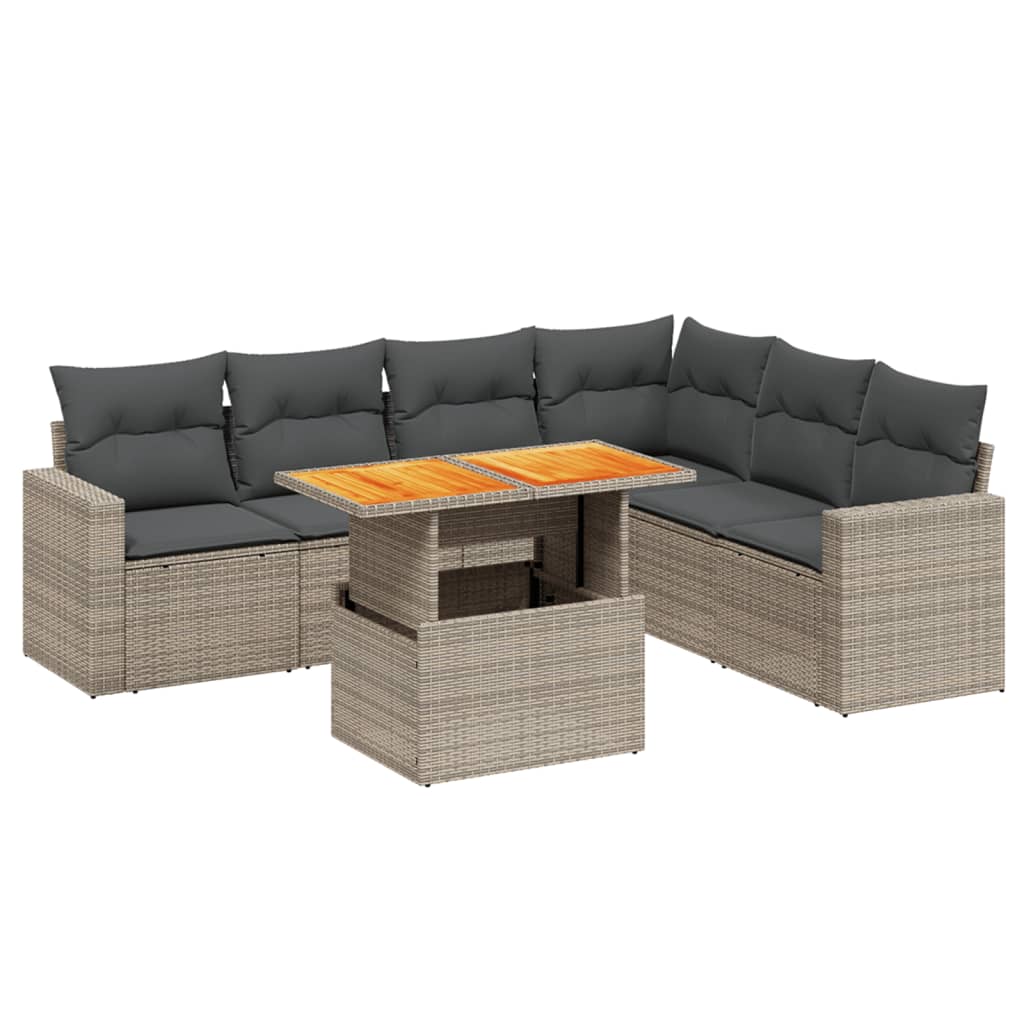 Set Divani da Giardino 7 pz con Cuscini Grigio in Polyrattan 3271333