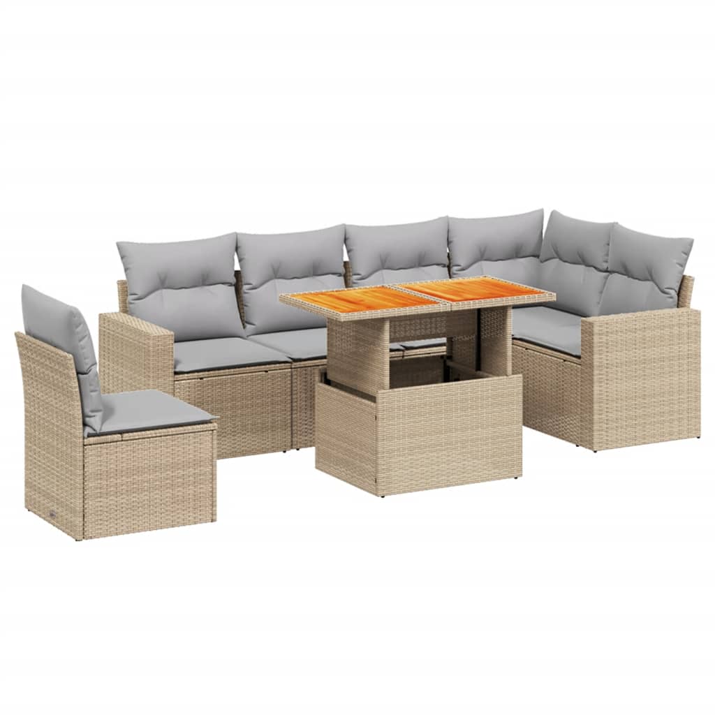 Set Divani da Giardino 7 pz con Cuscini Beige in Polyrattan 3271339