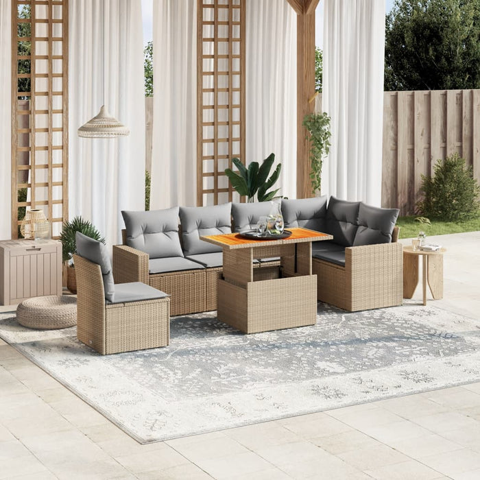 Set Divani da Giardino 7 pz con Cuscini Beige in Polyrattan 3271339