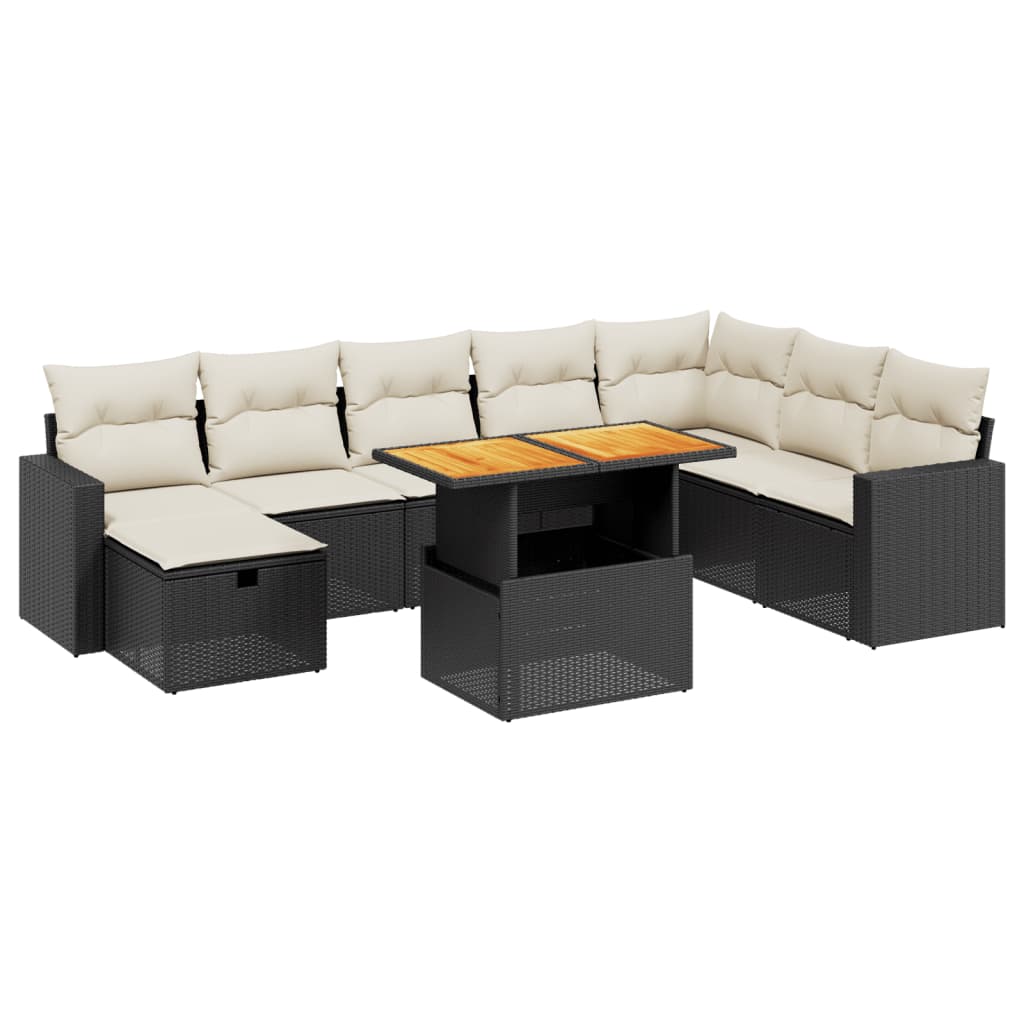 Set Divani da Giardino 9 pz con Cuscini Nero in Polyrattan 3271448