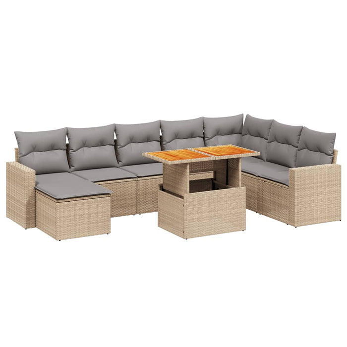 Set Divano da Giardino 9 pz con Cuscini Beige in Polyrattan 3271451