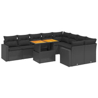 Set Divani da Giardino 10pz con Cuscini in Polyrattan Nero 3271468