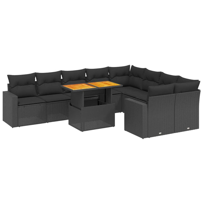 Set Divani da Giardino 10pz con Cuscini in Polyrattan Nero 3271468