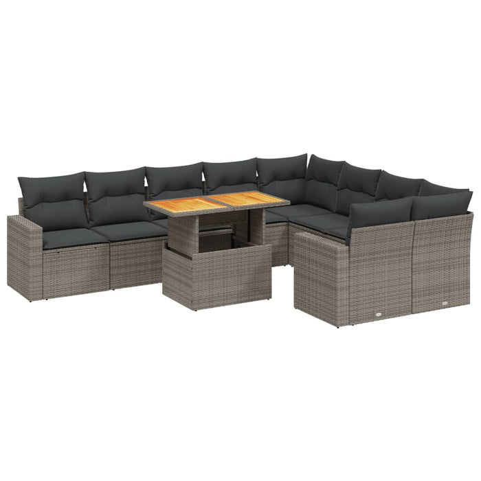 Set Divano da Giardino 10 pz con Cuscini Grigio in Polyrattan 3271473