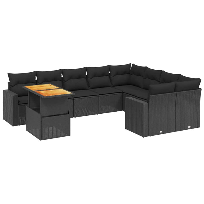 Set Divani da Giardino 10pz con Cuscini in Polyrattan Nero 3271475