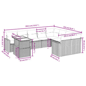 Set Divani da Giardino 10pz con Cuscini in Polyrattan Nero 3271475