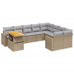 Set Divano da Giardino 10 pz con Cuscini Beige in Polyrattan 3271479