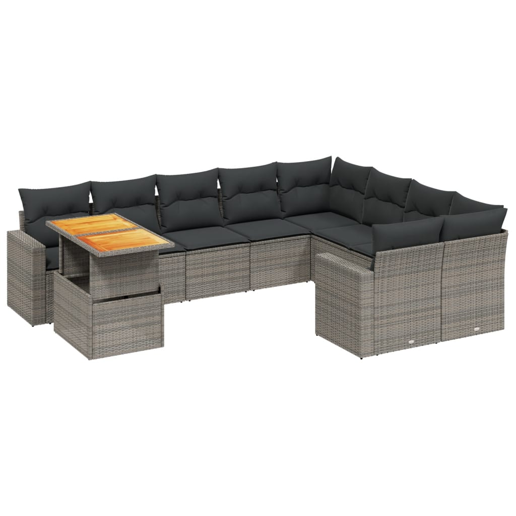 Set Divano da Giardino 10 pz con Cuscini Grigio in Polyrattan 3271480