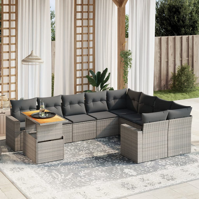 Set Divano da Giardino 10 pz con Cuscini Grigio in Polyrattan 3271480