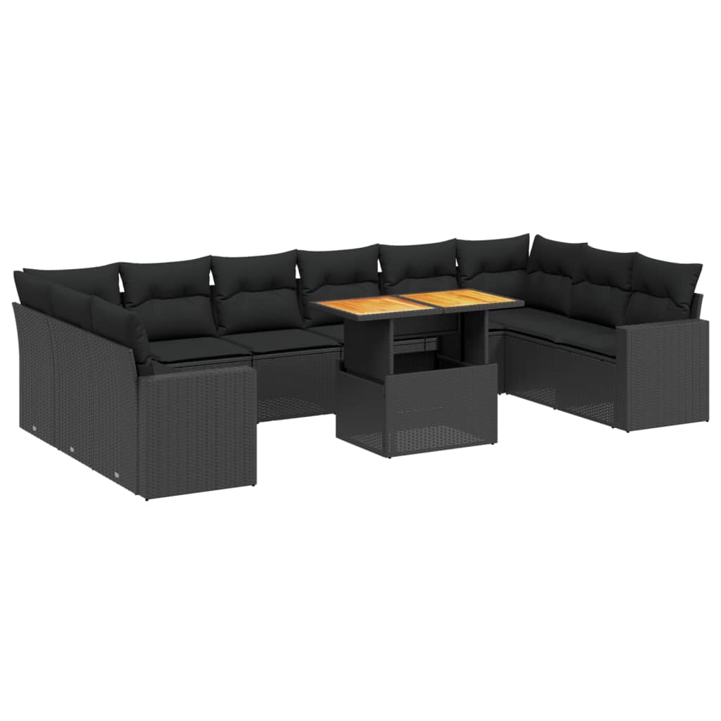 Set Divani da Giardino 11 pz con Cuscini in Polyrattan Nero 3271482