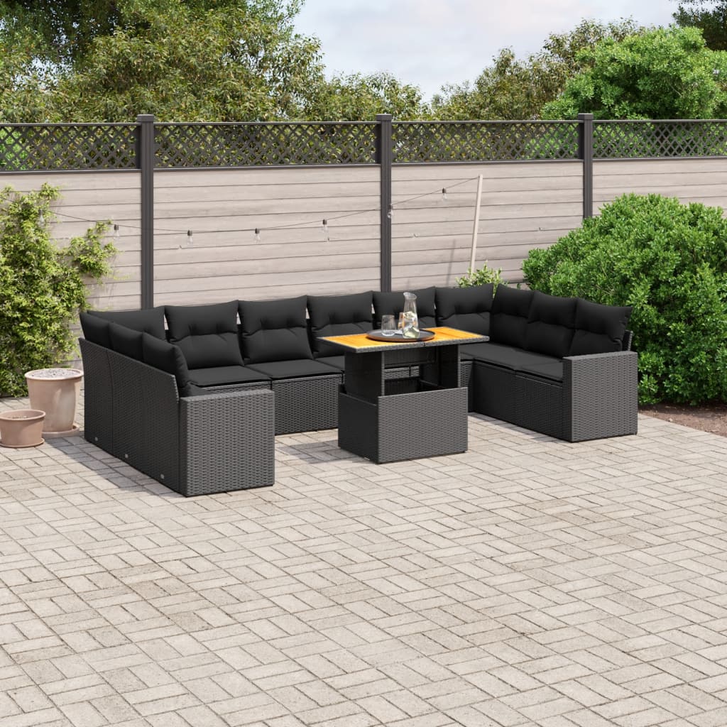 Set Divani da Giardino 11 pz con Cuscini in Polyrattan Nero 3271482