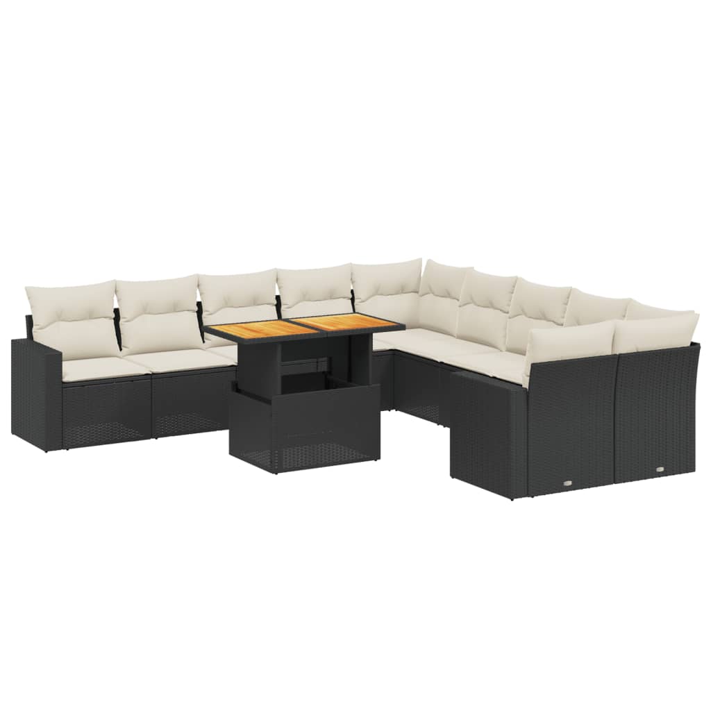 Set Divani da Giardino 11 pz con Cuscini in Polyrattan Nero 3271504