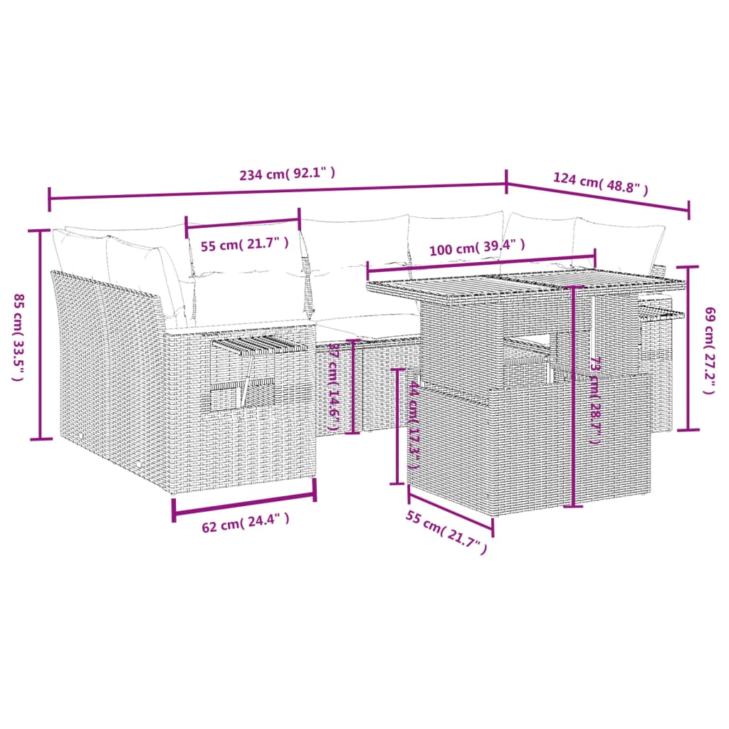 Set Divani da Giardino 7 pz con Cuscini Grigio in Polyrattan 3271655