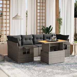 Set Divani da Giardino 7 pz con Cuscini Grigio in Polyrattan 3271655