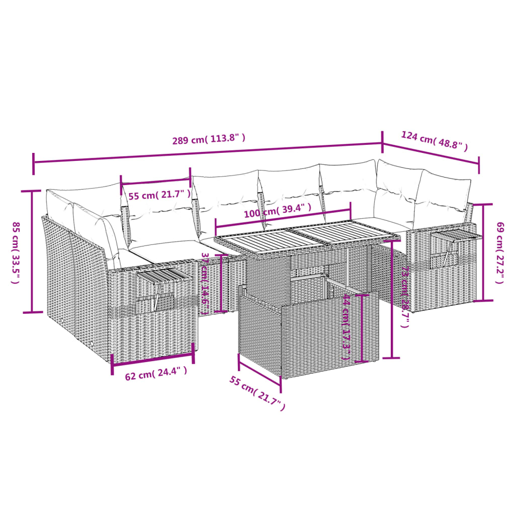 Set Divani da Giardino con Cuscini 8 pz Nero in Polyrattan 3271665