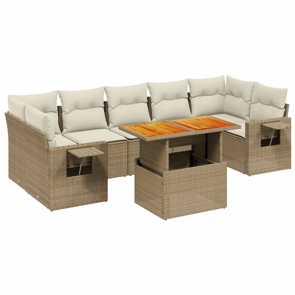 Set Divano da Giardino 8 pz con Cuscini Beige in Polyrattan 3271667