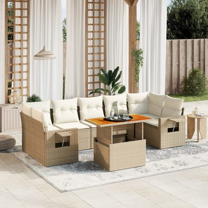 Set Divano da Giardino 8 pz con Cuscini Beige in Polyrattan 3271667