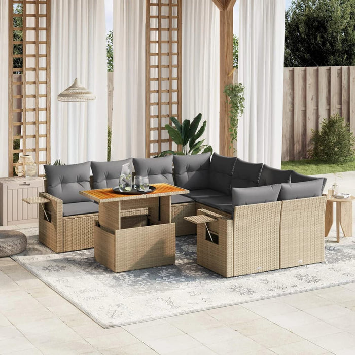 Set Divano da Giardino 8 pz con Cuscini Beige in Polyrattan 3271682