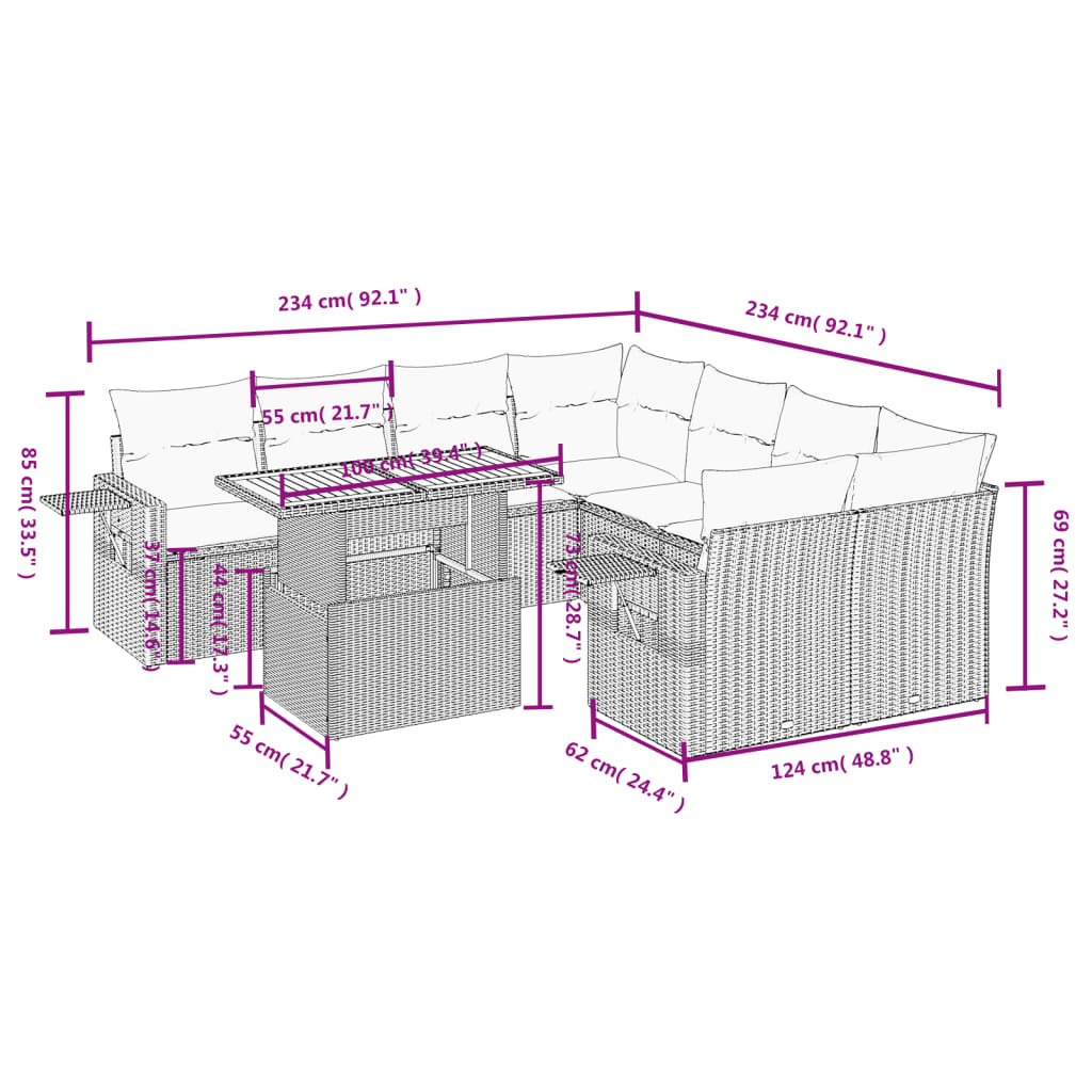 Set Divano da Giardino 8 pz con Cuscini Grigio in Polyrattan 3271683