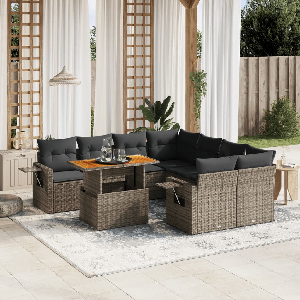 Set Divano da Giardino 8 pz con Cuscini Grigio in Polyrattan 3271683