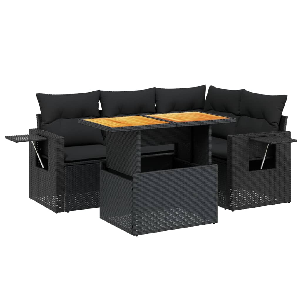 Set Divani da Giardino 5 pz con Cuscini in Polyrattan Nero 3271734