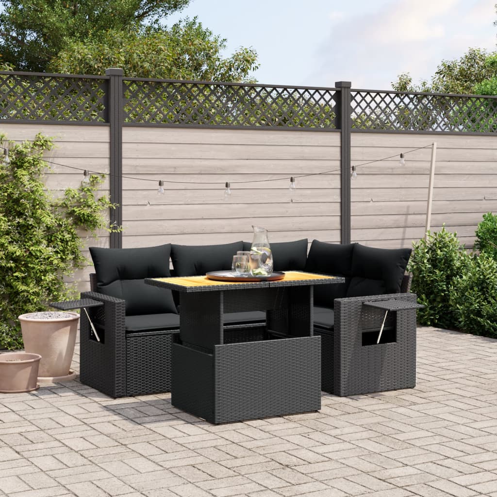 Set Divani da Giardino 5 pz con Cuscini in Polyrattan Nero 3271734