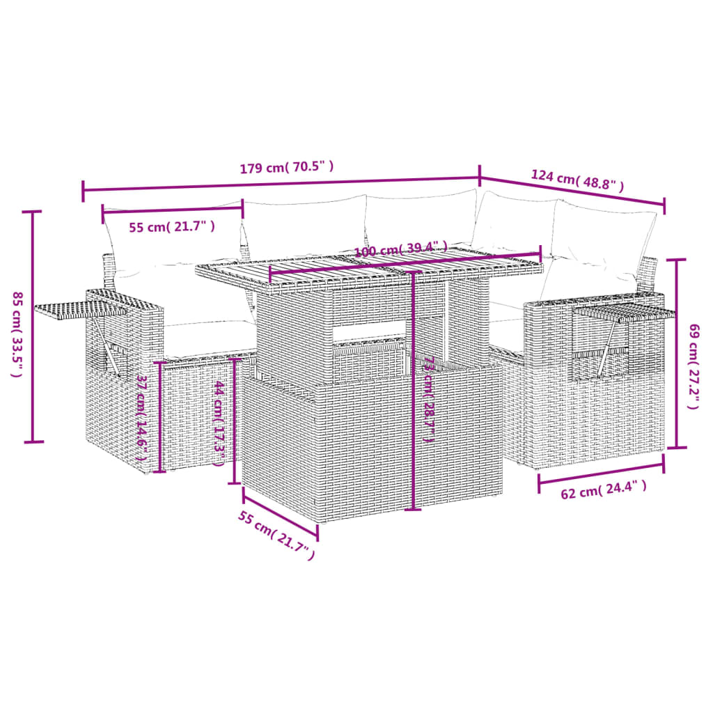 Set Divano da Giardino 5 pz con Cuscini Grigio in Polyrattan 3271739