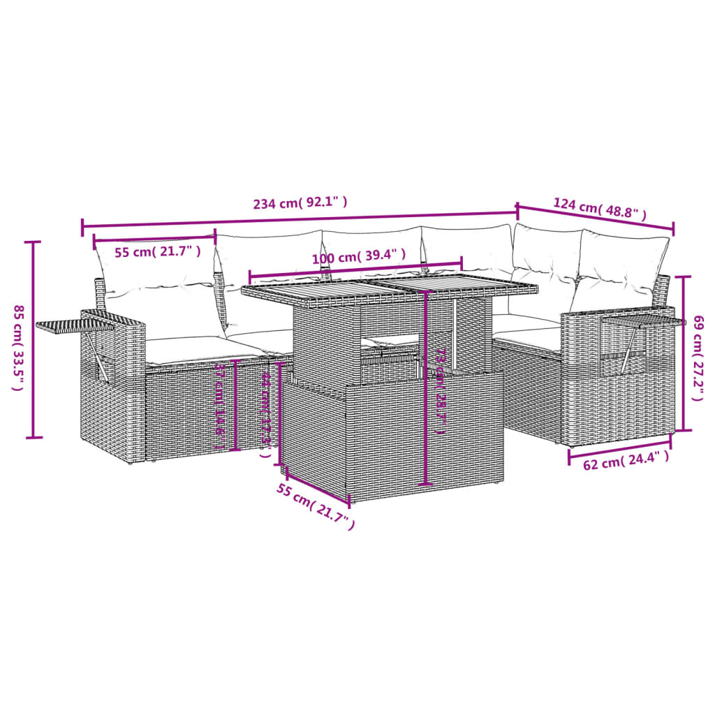 Set Divano da Giardino 6 pz con Cuscini Grigio in Polyrattan 3271746