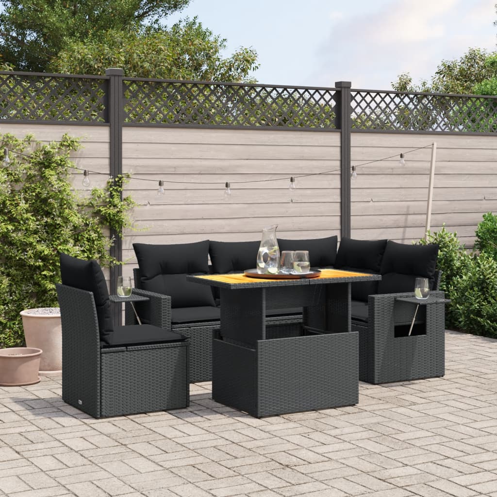 Set Divano da Giardino 6 pz con Cuscini Nero in Polyrattan 3271755