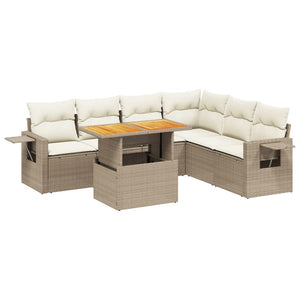 Set Divani da Giardino 7 pz con Cuscini Beige in Polyrattan 3271772