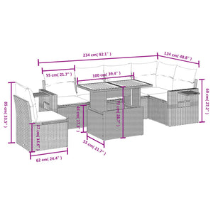 Set Divani da Giardino 7 pz con Cuscini Grigio in Polyrattan 3271781