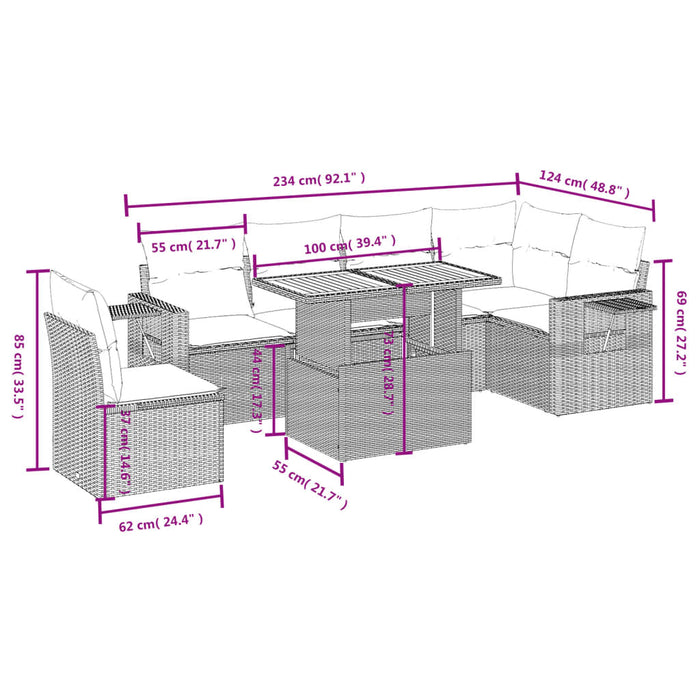 Set Divani da Giardino 7 pz con Cuscini Grigio in Polyrattan 3271781