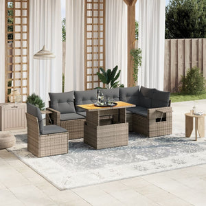 Set Divani da Giardino 7 pz con Cuscini Grigio in Polyrattan 3271781