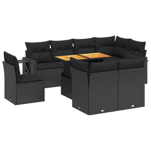 Set Divani da Giardino 9 pz con Cuscini Nero in Polyrattan 3271846