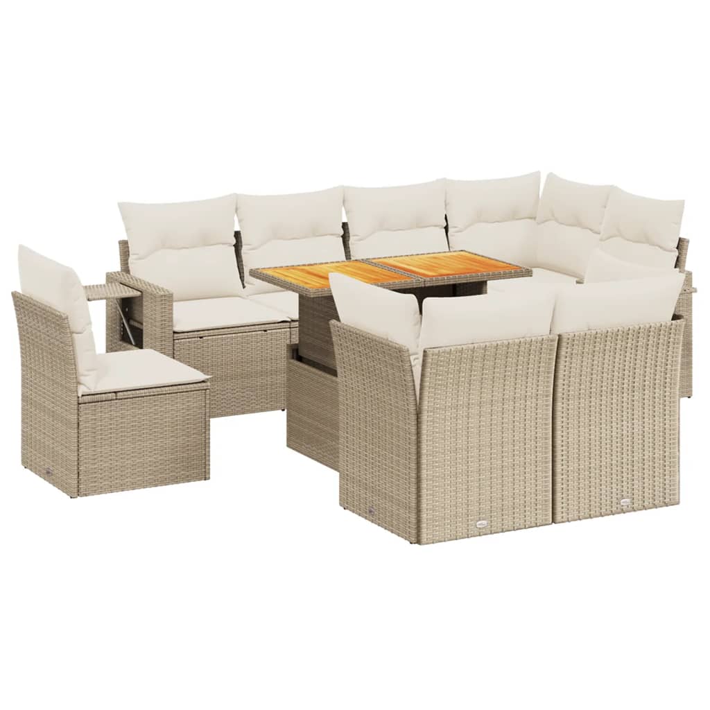 Set Divano da Giardino 9 pz con Cuscini Beige in Polyrattan 3271849