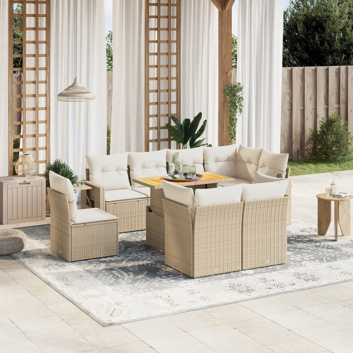 Set Divano da Giardino 9 pz con Cuscini Beige in Polyrattan 3271849