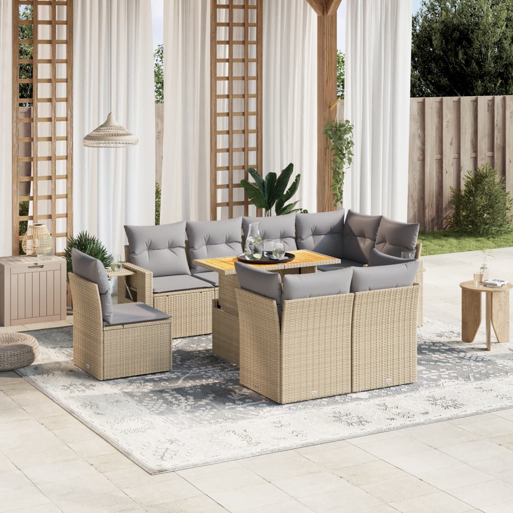 Set Divano da Giardino 9 pz con Cuscini Beige in Polyrattan 3271850