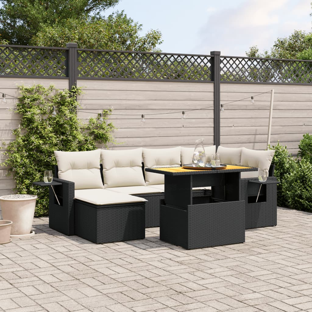 Set Divani da Giardino con Cuscini 7pz Nero Polyrattancod mxl 112904