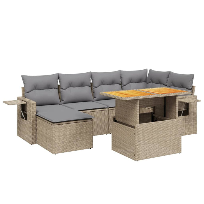 Set Divani da Giardino 7 pz con Cuscini Beige in Polyrattan 3271857