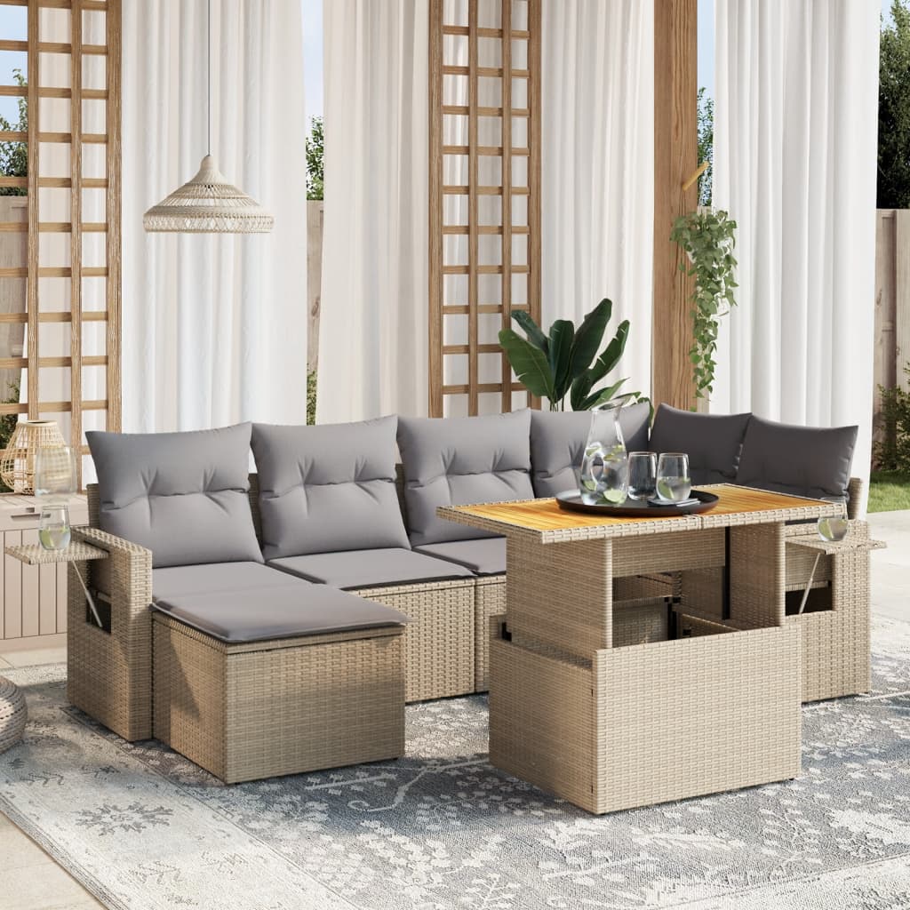 Set Divani da Giardino 7 pz con Cuscini Beige in Polyrattan 3271857