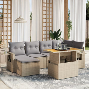 Set Divani da Giardino 7 pz con Cuscini Beige in Polyrattan 3271857