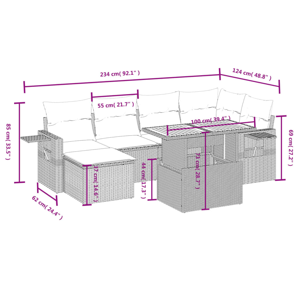 Set Divani da Giardino 7 pz con Cuscini Grigio in Polyrattan 3271858